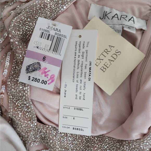 NWT@$280! JKARA! CHAMPAGNE BEIGE & ELABORATE SILBER BEADING FULL LGTH GOWN! SZ 6 - Picture 11 of 12